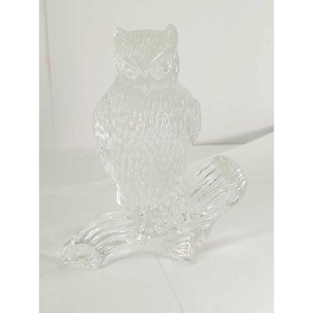 Crystal Owl On A Branch Paperweight Barn Owl Figure 4.5”x 3.5” Signed WATERFORD